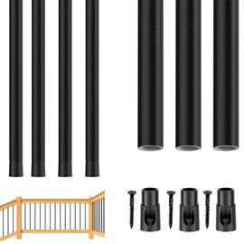 Steel DN Mate 50 Pack 32" Aluminum Deck Balusters with Stable Connectors, Thicker Round Black Hollow Metal Deck Spindles, 3/4" OD Aluminum Balusters for Deck Railing Fence Porch Staircase AB50