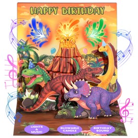 Coralogo Musical Pop Up Birthday Cards for Kids, Dinosaur & Volcano