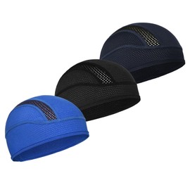 MELASA 3 Pack Cooling Skull Cap, Sweat Motorcycle Helmet Liner Head Cover, Mesh Cycling Running Hat for Men Women
