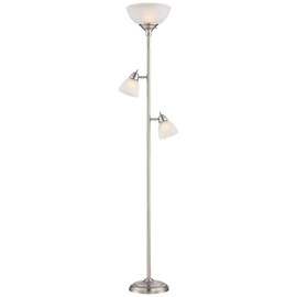 360 Lighting Ellery Modern Tree Torchiere Floor Lamp Standing 3-Light 72" Tall Brushed Nickel Silver Frosted White Glass Shade Decor for Living Room Reading House Bedroom Office