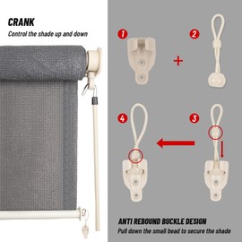 HENG FENG Outdoor Cordless Roller Shade 8'(W) x8'(H) Roll up Blinds Outside 95% UV Protection Shade Cloth for Porch Gazebo Backyard,Dark Grey