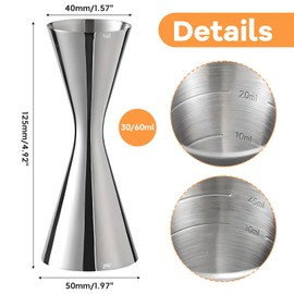 Delgeo Stainless Steel Cocktail Jigger - Professional 10ml/20ml/30ml/45ml Spirit Measure for Bartenders, Perfect Cocktail Measure and Wine Measure, Durable Drinks Measure for Spirits(Silver)