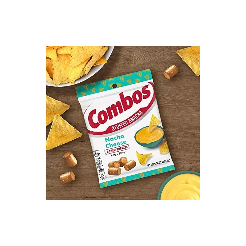 COMBOS Stuffed Snacks Nacho Cheese Baked Pretzel Snacks, 6.3 oz