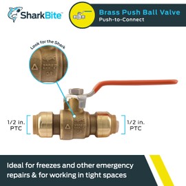 SharkBite 22222-0000LF Brass Push Ball Valves, 1/2
