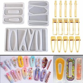 Ailes Resin Mold, UV Resin Shape, Hair Pins, 3 Types of Hair Clipping Mold, 15 Pieces with Hardware Clips (Hair Pin Set)