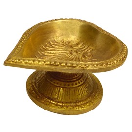 Purpledip Brass Diya Sacred Leaf: Spiritual Deepak for Home Temple(10235)