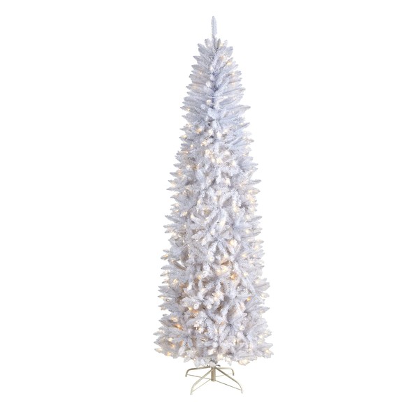 Nearly Natural 8ft. Slim White Artificial Christmas Tree with 400