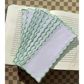 10pcs of Green Scalloped Edged 14count aida Fabric Bookmarks to do Cross Stitch,Cotton aida Fabric,Stitch Area 30x100 aida,Outside size9x20cm, Blank Cross Stitch Bookmarks