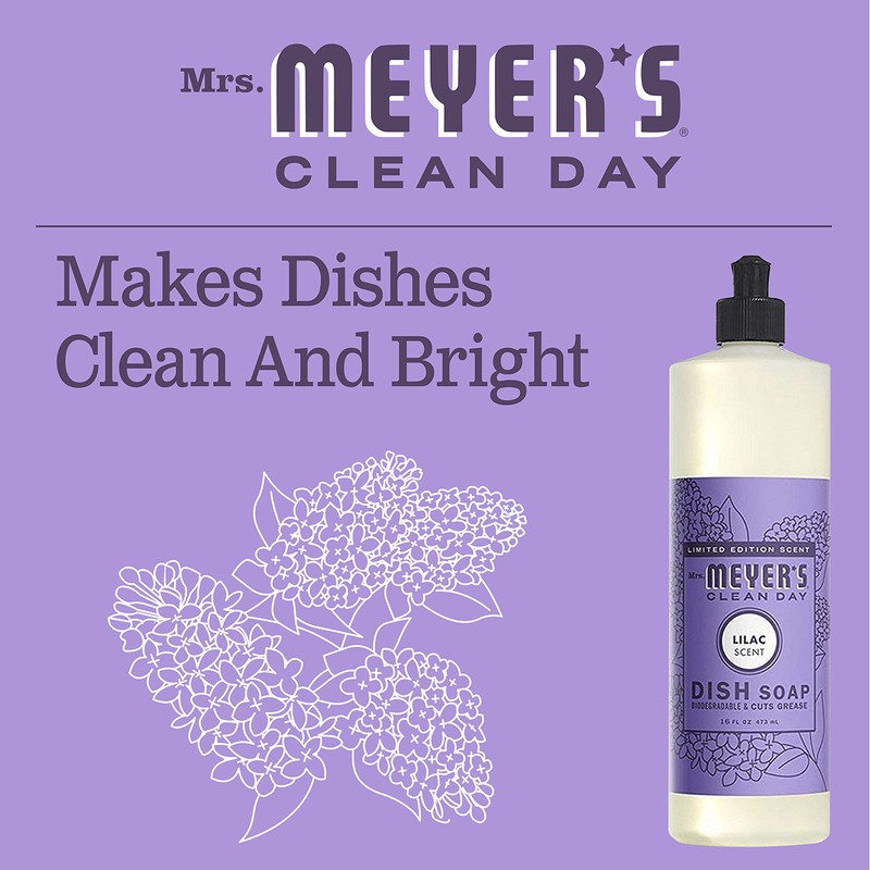 MRS. MEYER'S CLEAN DAY Liquid Dish Soap, Biodegradable Formula, Lilac,