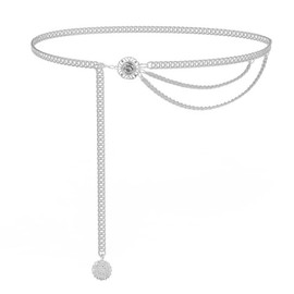 Belly Chain Belt Waist Chain Belt Western Concho Cowgirl Chain Belt for Jeans Country Concert Dress Long Tassel Body Chain Jewelry Country Concert Outfits for Women(Silver Coin)