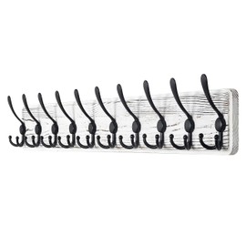 Dseap Wall Mounted Coat Rack with 10 Tri Hooks: Wooden Coat Hook Hanger for Coats Towels Hats Clothes, White & Black