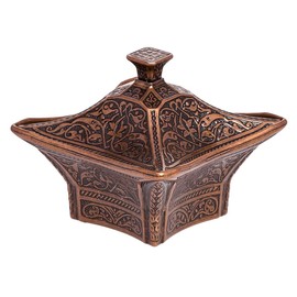 Alisveristime Coated Handmade Brass Sugar Chocolate Candy Bowl Serving Dish with Lid Sugar Container, Sugar Dish with Lid, Salt Bowl, Sugar Holder for Coffee Bar (Big Square Bow) (Copper)