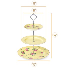 BTaT- 3 Tier Dessert Stand, Yellow, Afternoon Tea Stand, Porcelai Dessert Tower, 3 Tier Tea Sandwich Stand, Tiered Plate Stand, Tiered Plate Stand, Tea Party Tray 3 Tier