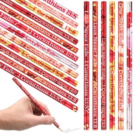 Zhanmai 36 Pcs Religious Valentine‘s Day Pencils Bulk Love Never Fails 1 Corinthians 13: 8 Gifts Love Heart Christian Jesus Bible Verse Pencils for Valentines Sunday School Church Party Gifts