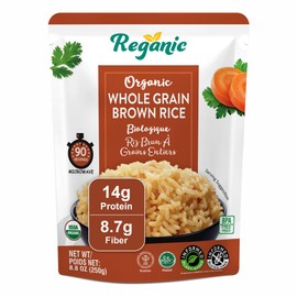 Reganic Organic Whole Grain Brown Rice, 8.8 oz (Pack of 6) | Microwave in 90 Seconds | USDA Certified Organic | Vegan & Gluten-Free | Quick Side Dish or Easy Meal