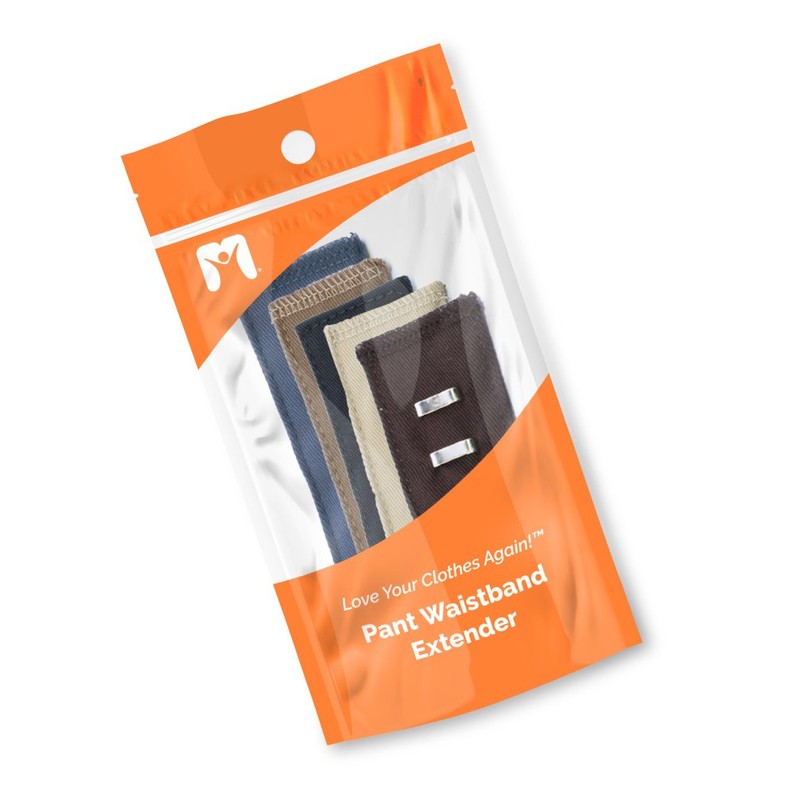 5-Pack Pant Waistband Extender - Sturdy Cotton Hook (Black, Brown,