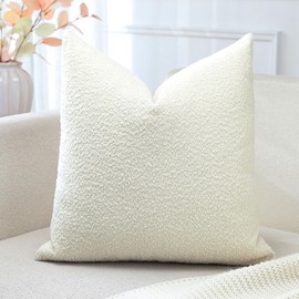 OTOSTAR Set of 1 Textured Boucle Throw Pillow Covers Square Pillow Cases Cozy Soft Decorative Couch Cushion Case for Chair Sofa Bedroom Living Room Home Decor 18 x 18 Inch, Cream Beige