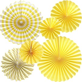 Ruidee Pack of 6 Paper Fans Decoration Hanging Decoration for Birthday, Wedding, Carnival, Baby Shower, Home Party (Yellow)