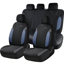Coverado Car Seat Covers, Waterproof Automotive Seat Protectors, Driver Protectors Universal Fit for SUVs, Trucks, Sedans,Car Accessories (Blue&Black, FullSet)