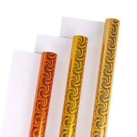 LeZakaa Fall Holographic Wrapping Paper, Bronze Gold Orange Swirl Metallic Foil Print for Autumn, Fall Birthday, Harvest Celebration, Thanksgiving, 17 x 120 inches, Mini Roll, 3 Rolls