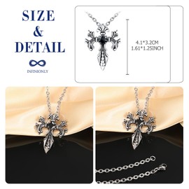 INFINIONLY Fashion Men Stainless Steel Cross Necklace Pendant Creative Cross Pendant with Black Zirconia with 55cm Chain Vintage Necklaces for Teenagers Boy