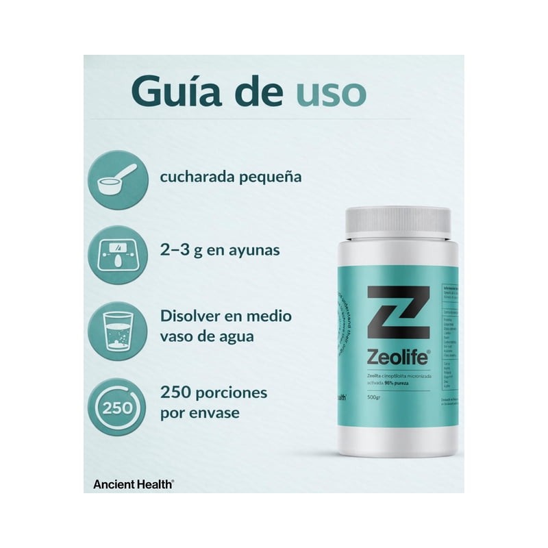 ZEOLIFE ZEOLITA CLINOPTILOLITA 96% PUREZA 2 FRASCOS de 500 GRS
