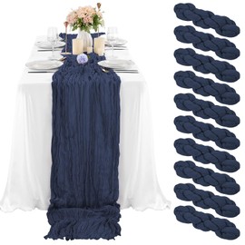 10 Piezas Camino de Mesa de Gasa Azul Marino 10 Pies, Camino de Mesa de Gasa para Recepción de Boda Transparente Despedida de Soltera Fiesta de Cumpleaños Decoración de Mesa Boho, Camino Rústico