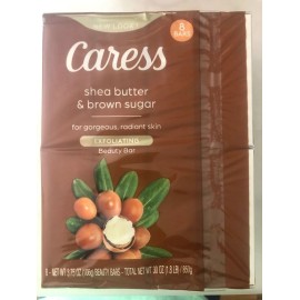 Caress 8 Bars Caress Soap SHEA BUTTER & BROWN SUGAR  EXFOLIATING  Beauty Bars  3.75oz