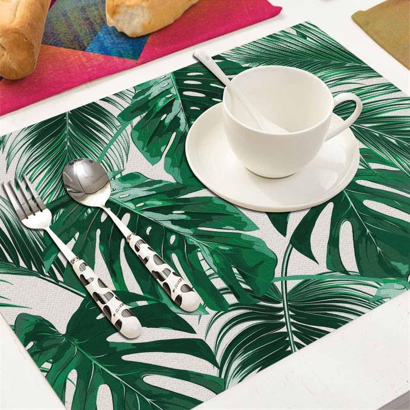 Walmsco Placemats Green Palm Leaves Decor For Dining Room Kitchen