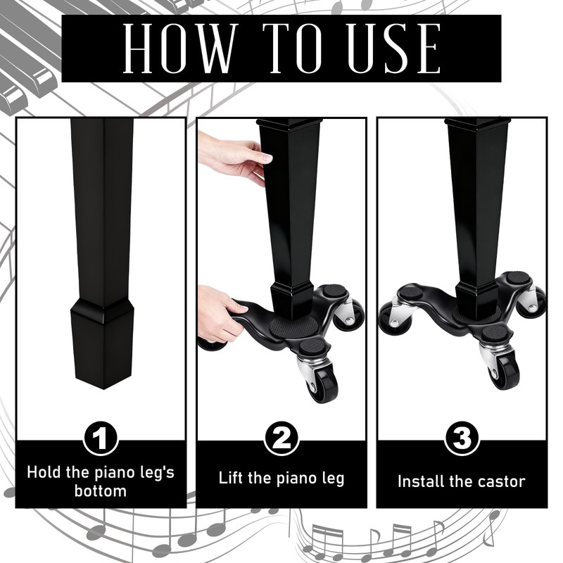 Datanly 3 Pcs Piano Dolly, 6.3" Piano Moving Dolly with