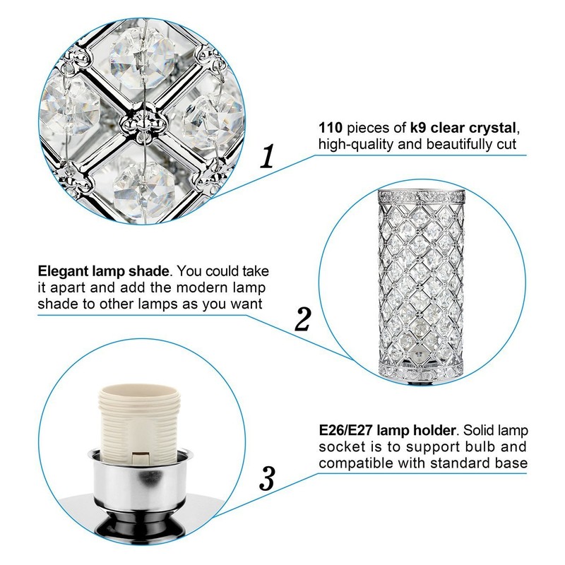 Crystal Table Lamp Touch Control Dimmable Accent Desk Lamp Bedside