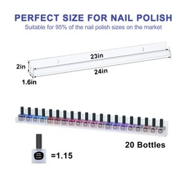 FEMELI 24 Inch Nail Polish Wall Rack: 6 Shelves Clear Acrylic Nail Polish Holder Organizer for 130-180 Bottles (24 Inch, Clear)