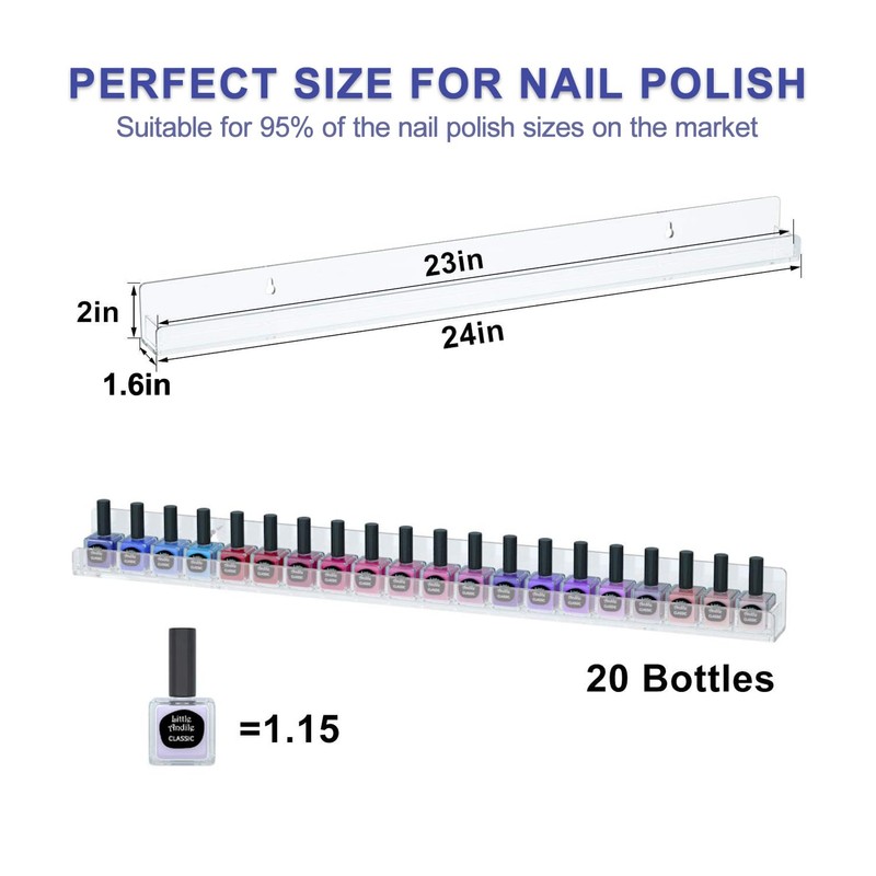 FEMELI 24 Inch Nail Polish Wall Rack: 6 Shelves Clear