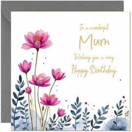 Mum Birthday Card Pink & Gold Elegant Floral Traditional Birthday Cards for Mum Mother Mom
