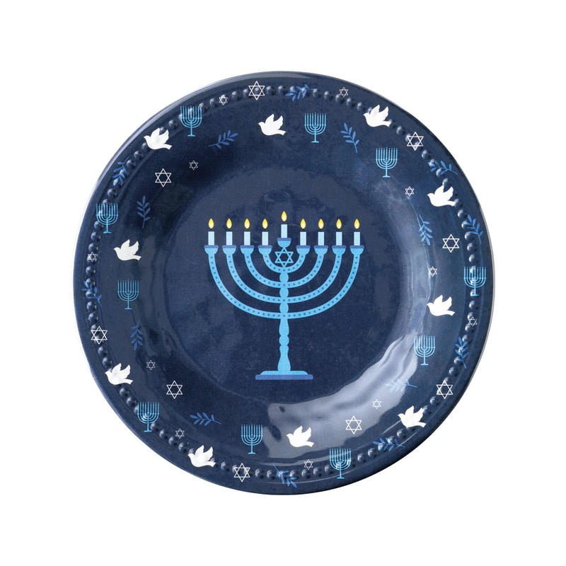 UPware Hanukkah Melamine Round Dessert Plates, Small Serving Plates, Hanukkah