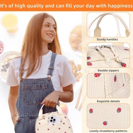 Bolsa de Almuerzo,Bolsa de almuerzo de pana,Bolsa de almuerzo aislada para mujeres,Impermeable y a prueba de fugas reutilizables Bolsa Térmica Aislante De Gran para Picnic,oficina,Camping (Beige)