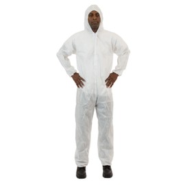 International Enviroguard – Standard Weight 3 Layer SMS General Protective Coverall for General Cleanup (White) (25 per case) (2XL, Elastic with Hood)