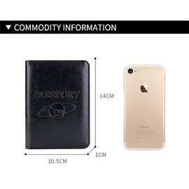 Leather Passport Cover Case RFID Blocking Travel Wallet (Black), black, rfid wallet