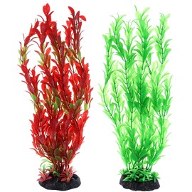 QWORK® 2 Pack Aquarium Artificial Plants, 12" Tall Plastic Decor for Fish Tanks, Safe with Heavy Duty Ceramic Base