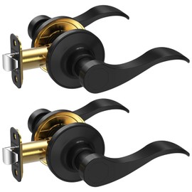 TICONN Traditional Wave Style Reversible Door Lever, Door Handle for Interior Doors and Closet (Matte Black, Passage, 2-Pack)