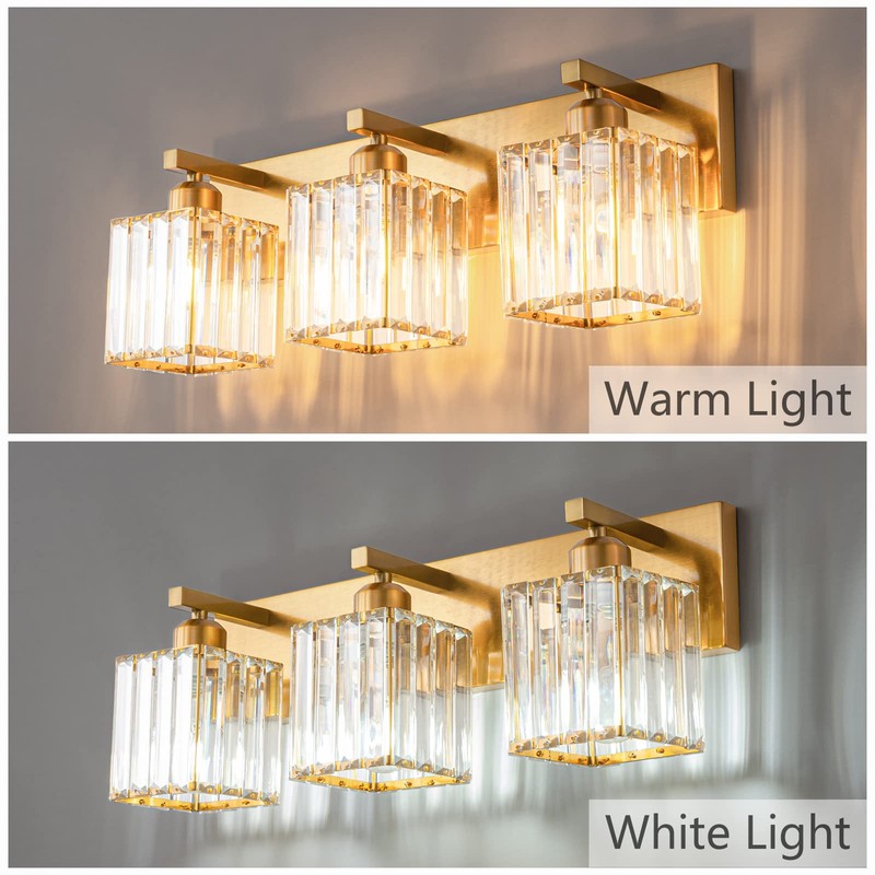 FDPBY Modern 3-Light Gold Brushed Brass Finish Crystal Wall Light