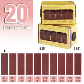 Bates- Emery Cloth Roll, 1" x 20 FT, 10 Grits, 60/80/120/150/180/240/320/360/400/600 Grit, Abrasive Sandpaper Roll of Sandpaper Set with Dispenser, Emery Cloth for Metal, Wood, Polishing