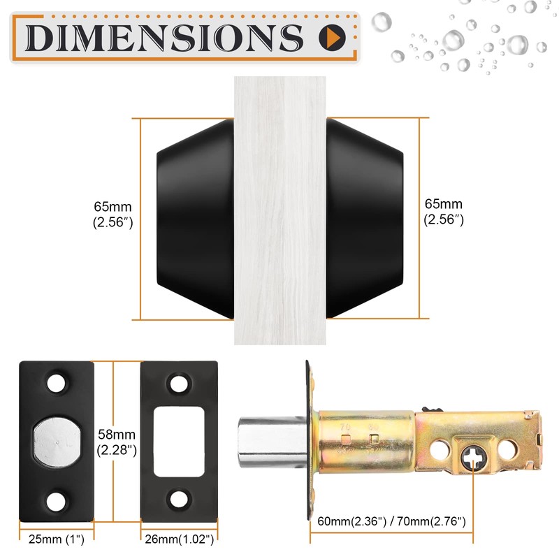 Probrico Black Double Cylinder Deadbolt,Keyed Both Side,Residential Security Round Door