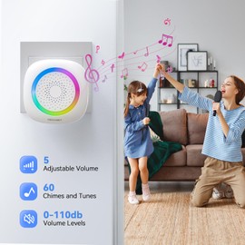 TECKNET Wireless Doorbell, Plug in Door Bells Wireless Cordless with 2 Receivers, IP66 Waterproof Wireless Door Chime Kit with RGB Light, 400M Wireless Range, 60 Chimes, 5 Volume Level (White)