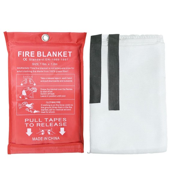 Ram® Large 1M X 1M Fire Blanket With Loops Office Kitchen Safety Home Fire Blanket Wall Mountable Emergency Fire Blanket