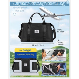 Travel Duffle Sports Gym Tote Bag for Women, Carry on Luggage for Airplanes, Lightweight Weekender Overnight Shoulder Bag Waterproof Beach Hospital Bag, 2b-Black