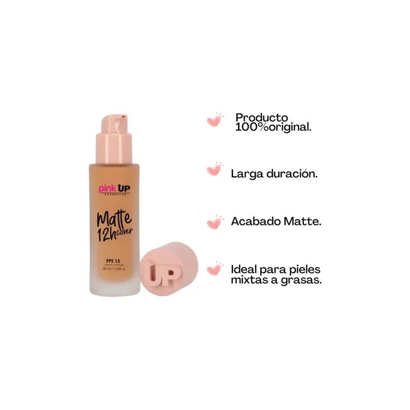 Base de maquillaje líquida Pink Up Rostro Matte Cover 12H