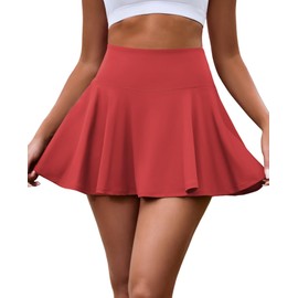 AegisChic Red Pleated Tennis Skirt with Shorts Underneath for Women Flowy Athletic Dress for Golf Sports Skirts
