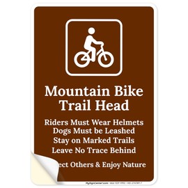 Mountain Bike Trail Head Riders Must Wear Helmets Sign, 10x7 Inches, 4 Mil Vinyl Decal Stickers Weather Resistant, Made in USA by My Sign Center