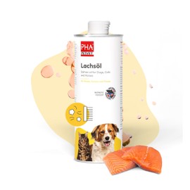 PHA Lachsöl für Hund, Katze und Pferd, aus nachhaltiger Fischzucht in Norwegen, wichtige Omega 3 und 6 Fettsäuren, Öl 500 ml